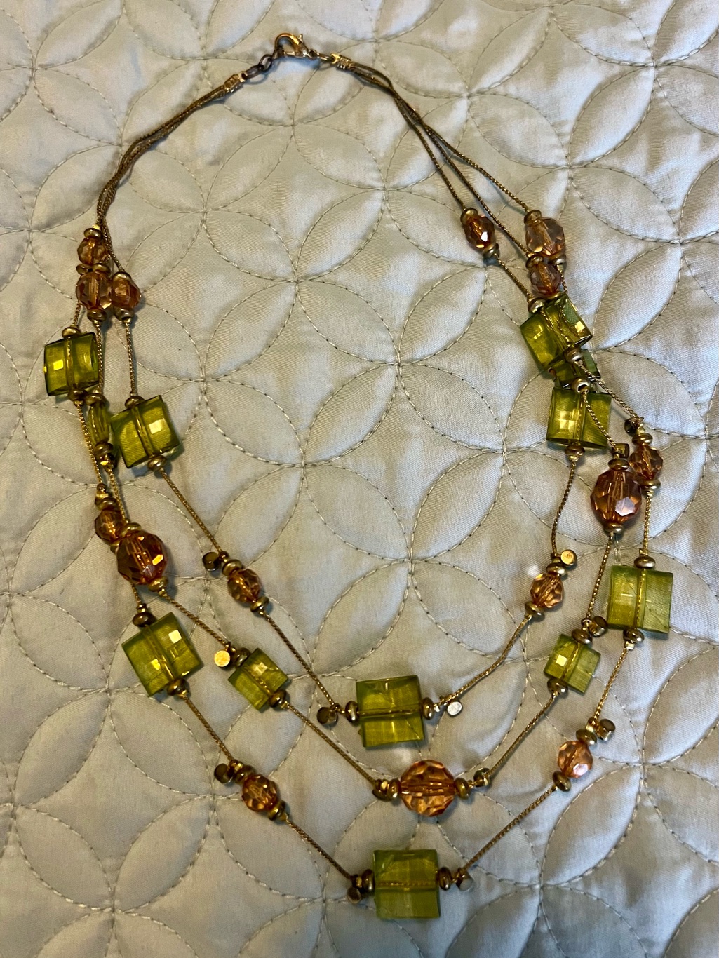 Multi-Strand Green Bead Necklace - Unbranded